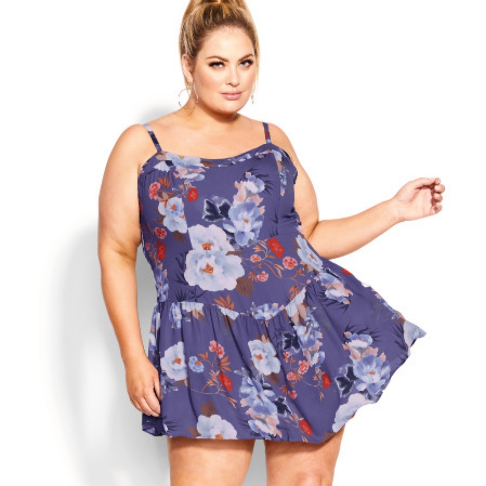 City chic Playsuit Willow lilac floral.Skirt overlay. New in package 16,20W